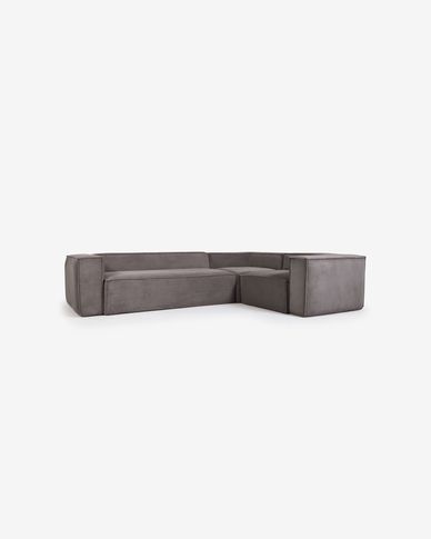 Γωνιακός καναπές 4θ Grey Blok 320 x 230 εκ, γκρι βελούδο