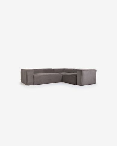 Γωνιακός καναπές 3θ Blok, 290 x 230 εκ, γκρι κοτλέ