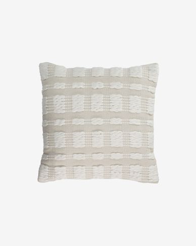 Aima cotton cushion cover in beige and white 45 x 45 cm