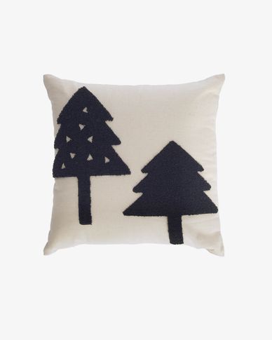 Saori 100% organic cotton (GOTS) big trees cushion cover in black 45 x 45 cm