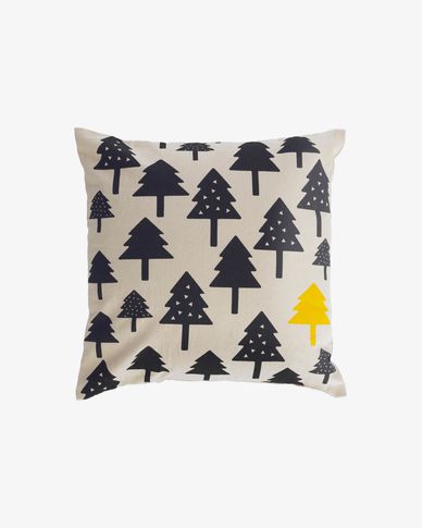 Saori 100% organic cotton (GOTS) small trees cushion cover in black 45 x 45 cm