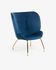 Violet armchair in blue velvet and gold finish steel legs