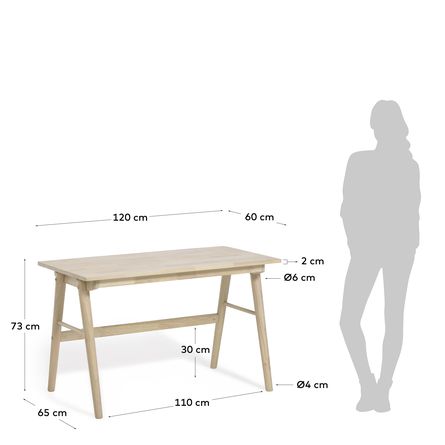 Curie Solid Rubber Wood Desk 1 X 60 Cm Kave Home