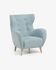 Patio armchair in blue with solid natural oak legs